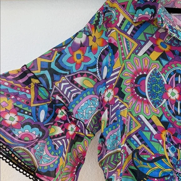 Johnny Was Multicolor Floral Geometric Blouse - Picture 2 of 9